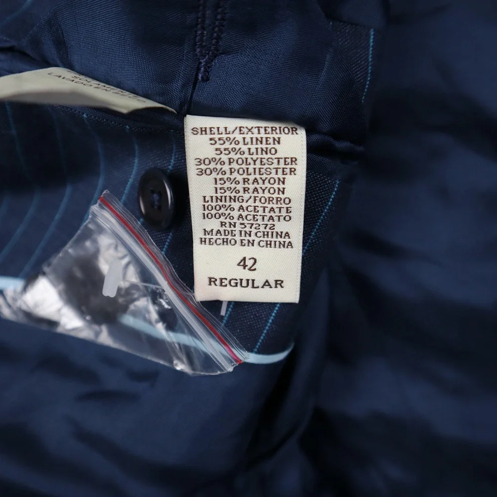 Perry Ellis Blazer Mens 42 Regular Linen Blue Pinstripe Two-Button Jacket Coat